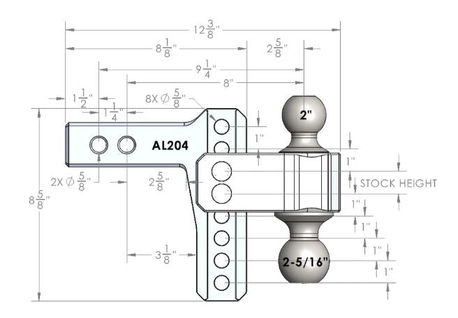 Bulletproof Hitches Trailer Hitch Ball Mount, For 2 in Receiver, 14000 lb Gross Trailer Weight/2000 lb Tongue Weight, 8-1/8 in Shank - AL204