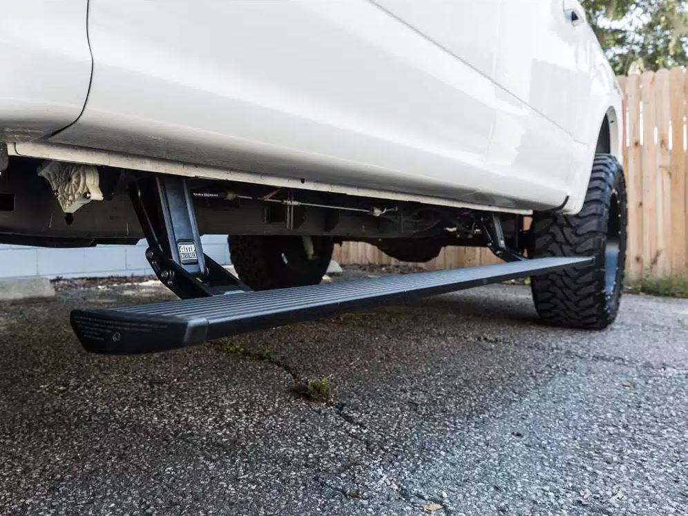 AMP Research Running Board, Textured Powder Coated, Black, Die Cast Aluminum - 75104-01A