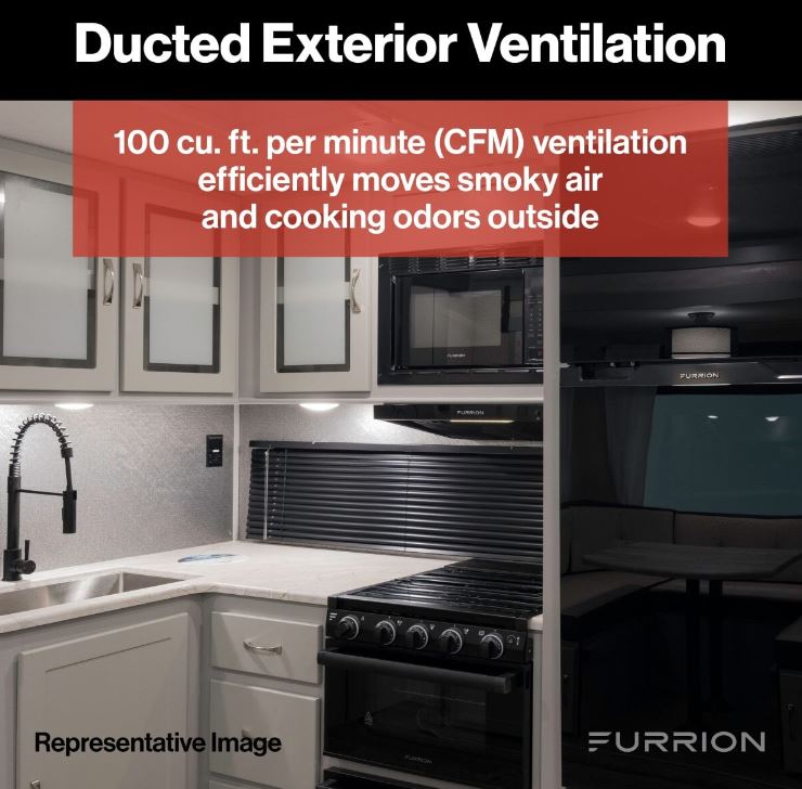 Furrion Stove Vent Hood, For 12 To 18 in Cabinet Depth, 10-11/16 in Width x 3-3/4 in Height Exhaust Duct, With LED Down Light - FHO23SACR-BL