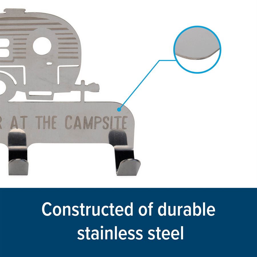 Camco Key Storage Case, 6 in Length x 4-1/4 in Width x 1-1/4 in Depth, Stainless Steel, With 3 Hooks And Double Sided Mounting Tape - 53368