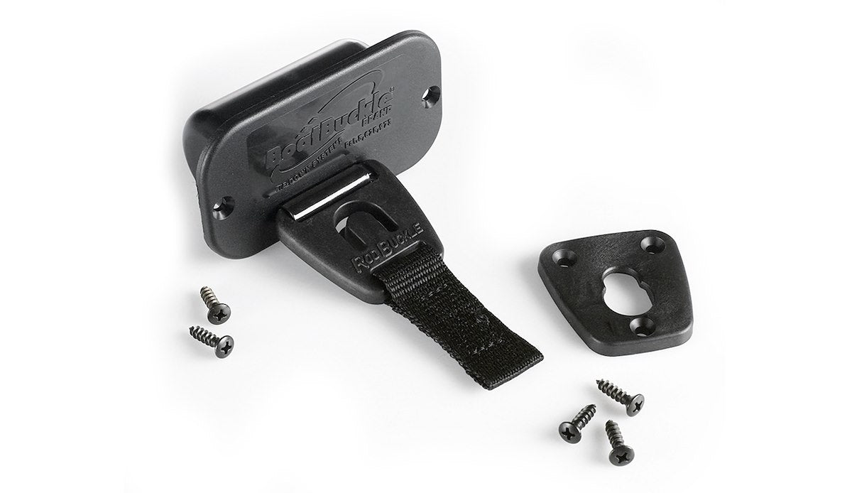IMMI BoatBuckle Fishing Rod Holder, Holds 2 Fishing Rods, Black, With 24 in Length Retractable Strap - F14200
