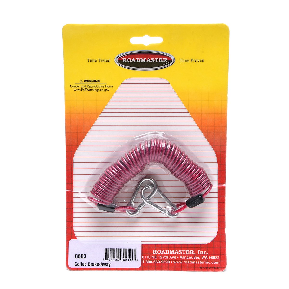 Roadmaster Trailer Safety Cable, Extends To 8 ft, Red Plastic Coated, Coiled Type - 8603