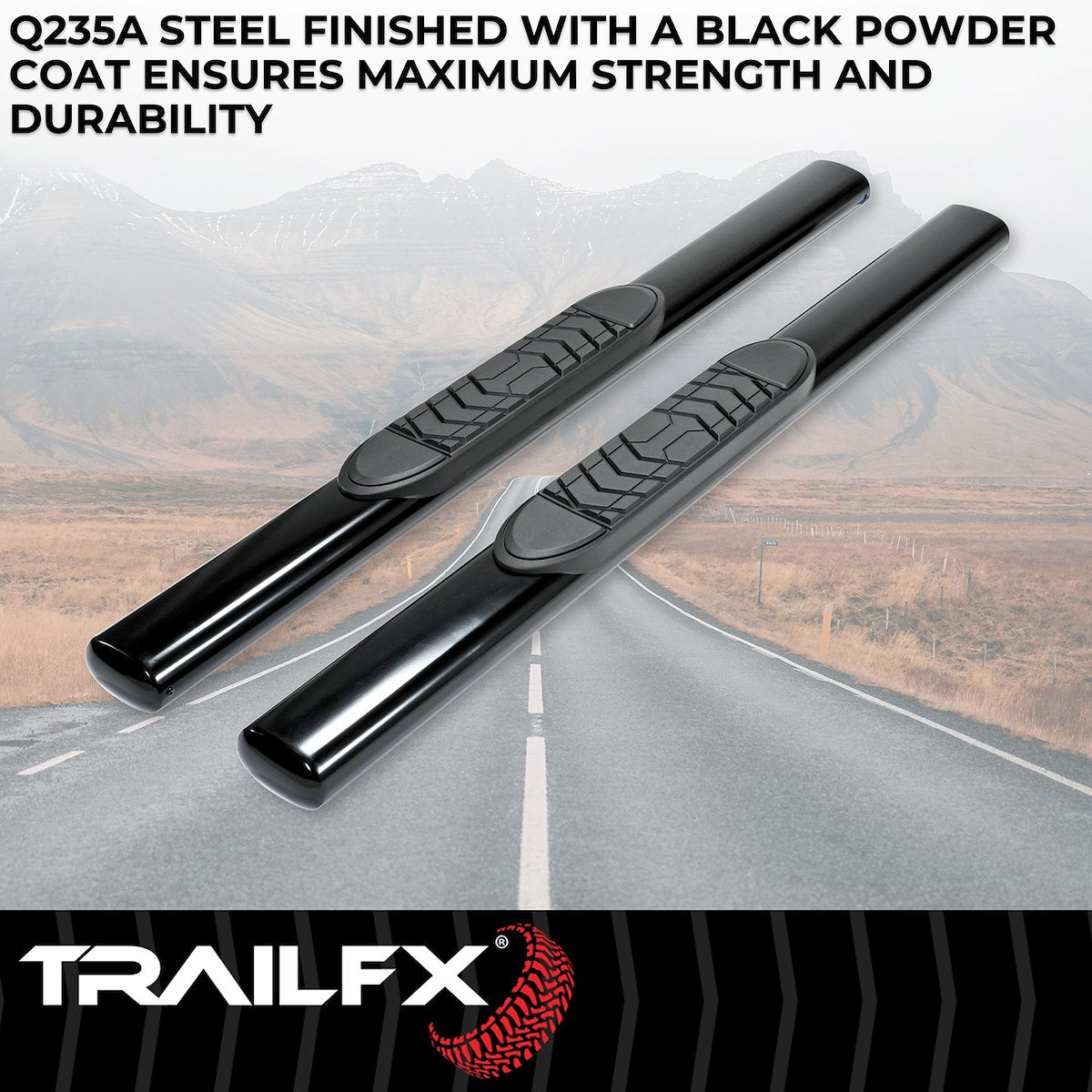 TrailFX Nerf Bar, TFX 5" Oval Straight Side Bars, 5 in Oval Straight, Black - A7054B