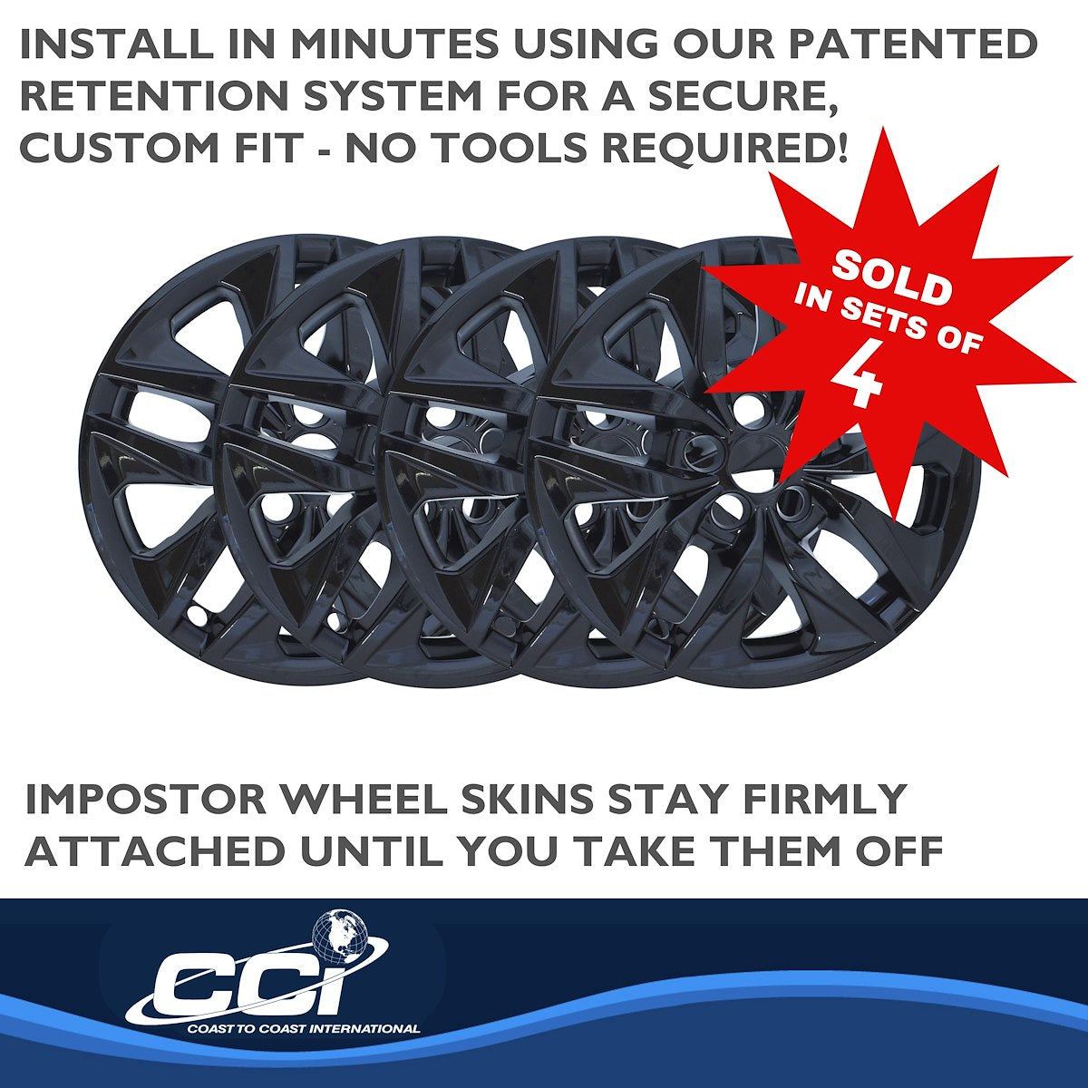 Coast2Coast Wheel Skin, 17 in, 10 Spokes, Gloss Black, Set Of 4 - IMP478BLK