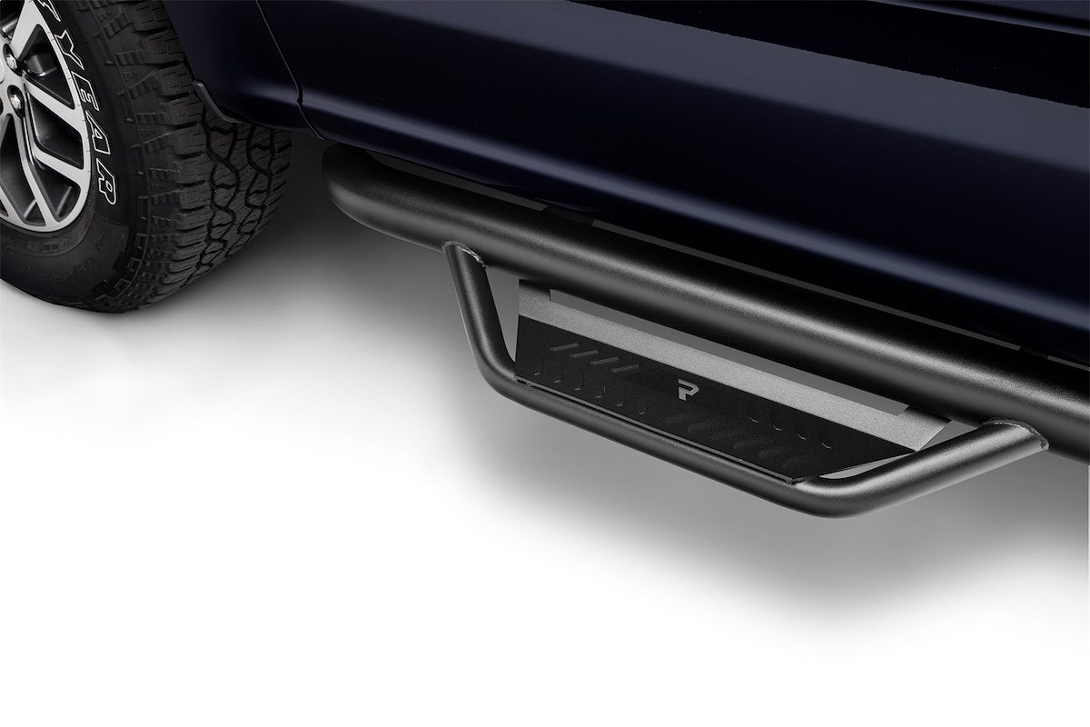 N-Fab Nerf Bar, 3 in Round Bent, Textured Powder Coated Black Stainless Steel - HPF1777QC-TX