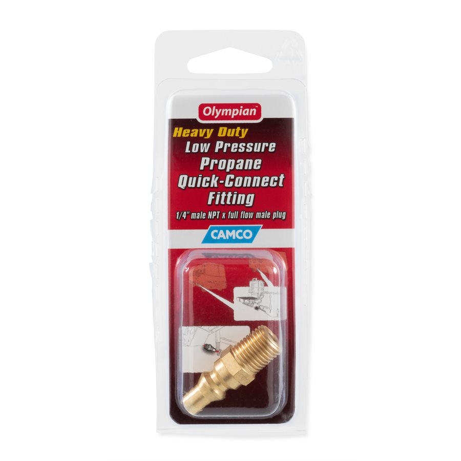 Camco Propane Hose Connector, 1/4 in Male NPT x Male Quick Connect, Brass - 59903