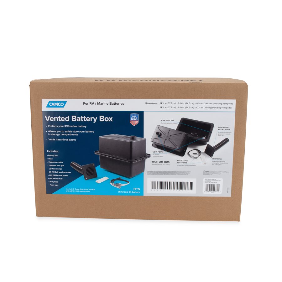 Camco Battery Box, Fits Group 24 Batteries, 14-7/8 in Height x 9-5/8 in Width x 10-1/4 in Depth, Black - 55371