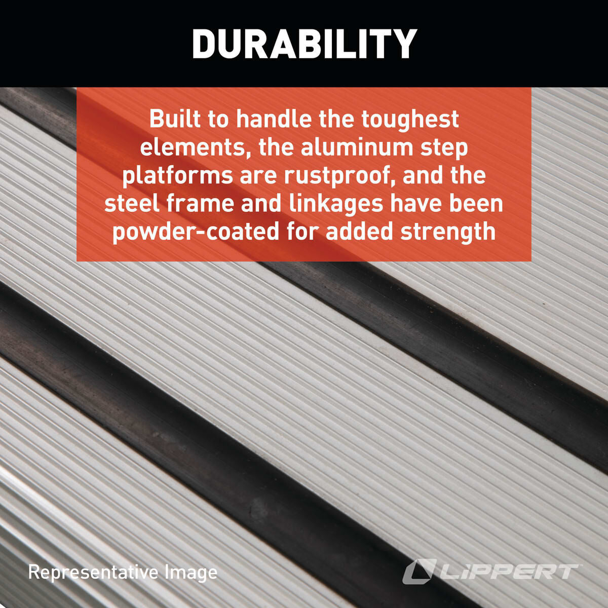 Lippert Entry Step, 4 Manual Folding Step, 24 in Width x 8-1/2 in Depth, With 8 in Rise - 432698