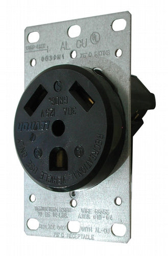 Valterra Receptacle, 2 Pol/3 Wire, 30 amp/125 V AC Power, Black - DG30VP