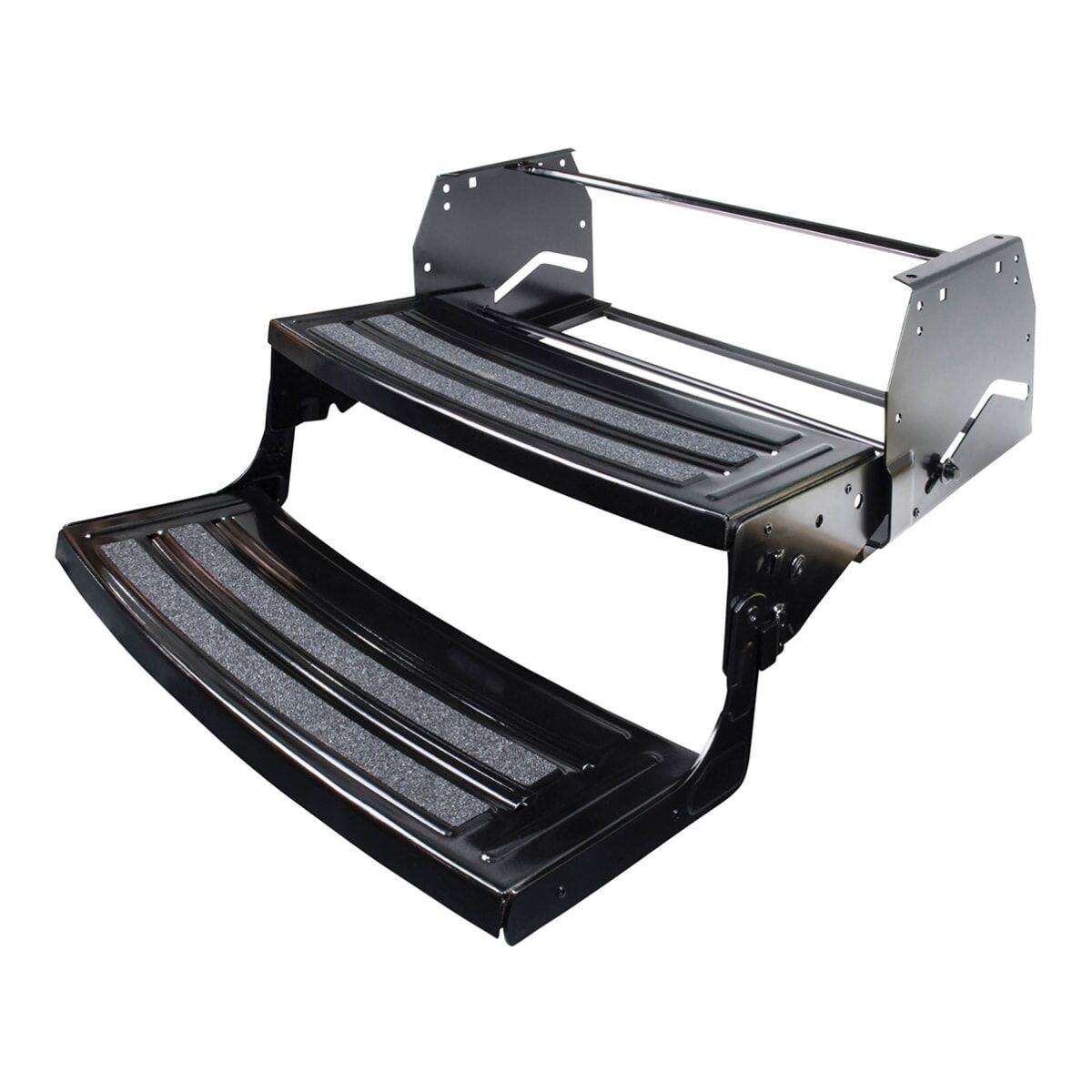 Lippert Entry Step, 2 Manual Folding Steps, 24 in Width x 7 in Depth, Powder Coated Black Heavy Gauge Steel - 432682