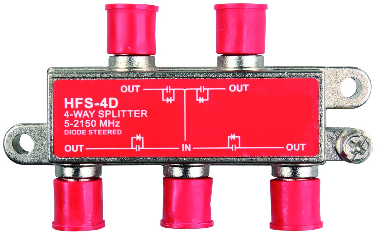 JR Products TV Cable Splitter, 4-Way Splitter, Operating Frequency of 2.4 GHz - 47345