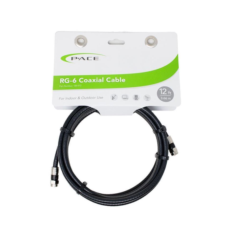 Pace International Coaxial Cable, RG-6, 12 ft Length, Black - 138-012