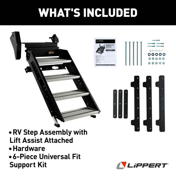 Lippert Entry Step, Solid Step  4.0, 4 Manual Fold-Up Steps, 30 in Width x 8-1/2 in Depth - 2024057001
