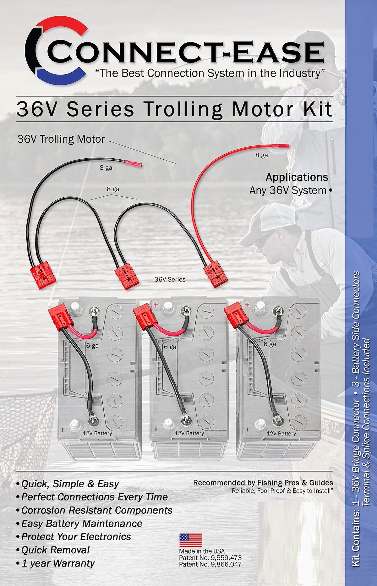 Connect-Ease Trolling Motor Wiring Kit, Standard Series, Use To Provide Power To 36 V Trolling Motor, With 8 Gauge Wire - RCE36VBK