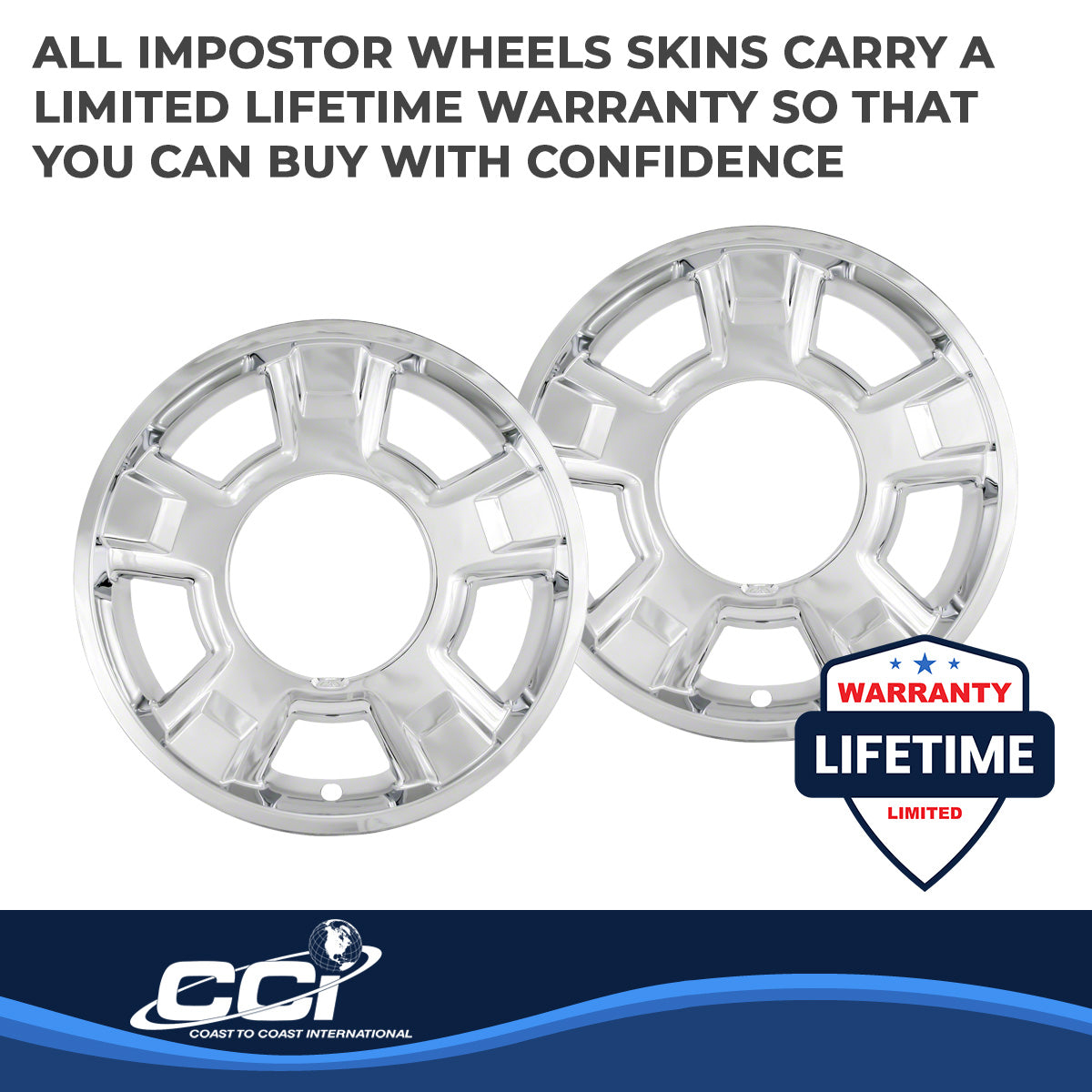 Coast2Coast Wheel Skin, 17 in, 5 Spokes With CC Cutout, Chrome, Set Of 4 - IWCIMP326X