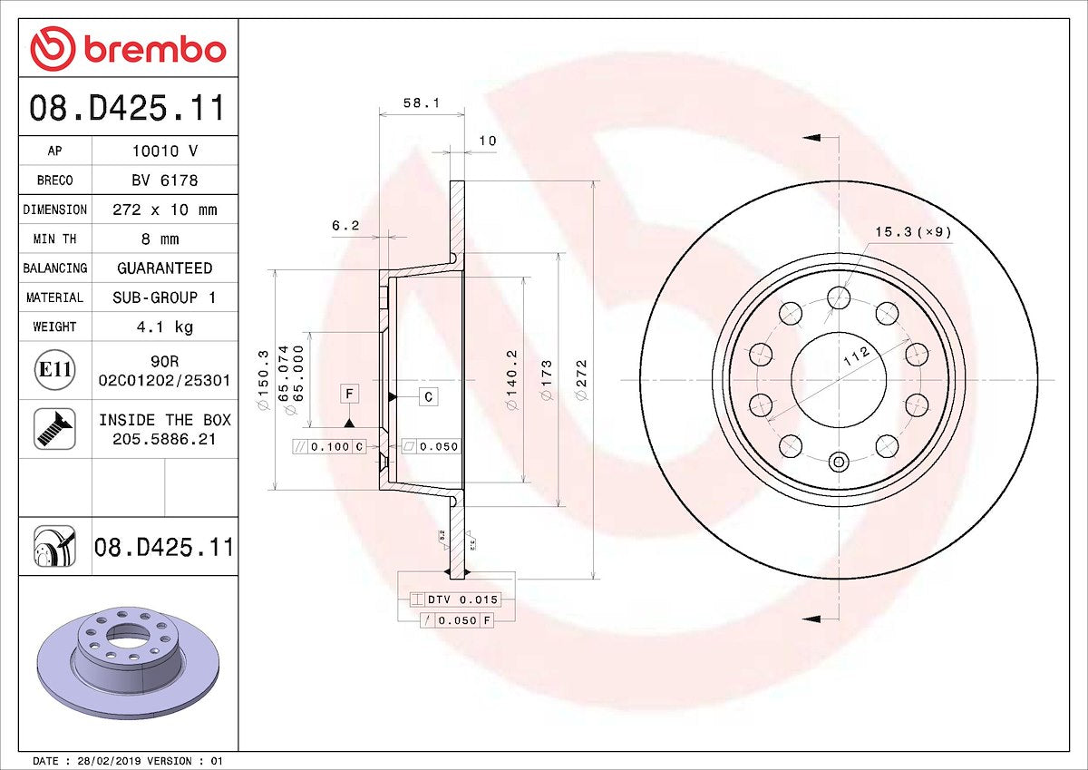 Brembo Brake Rotors 08D42511C02 product image 1