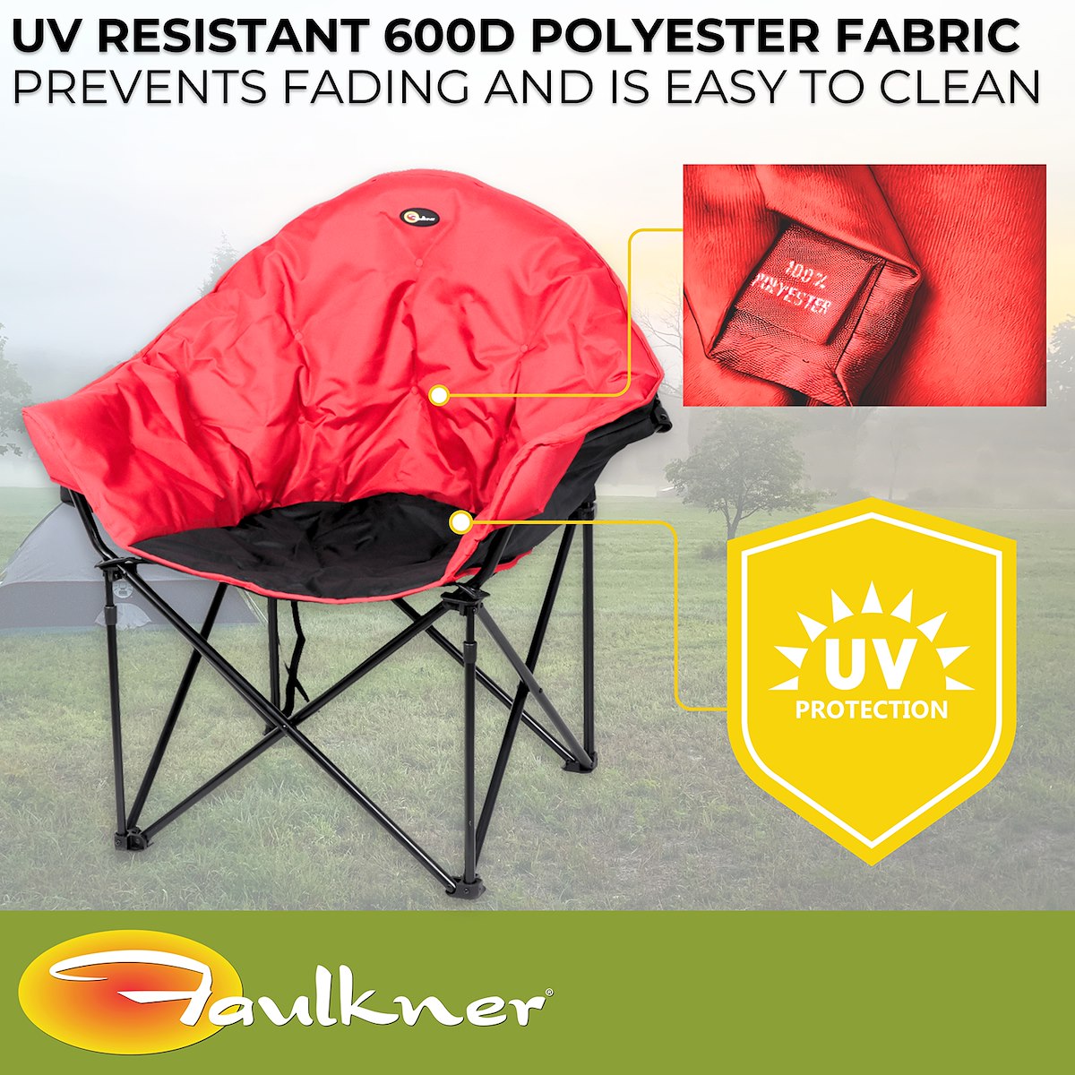 Faulkner Camping Chair, 300 lb Weight Capacity, Burgundy/Black, 3/4 in Steel Tubing With Polyester Padding/Polyester Fabric - 49579H