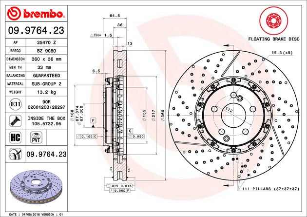 Brembo Brake Rotors 09976423C02 product image 2