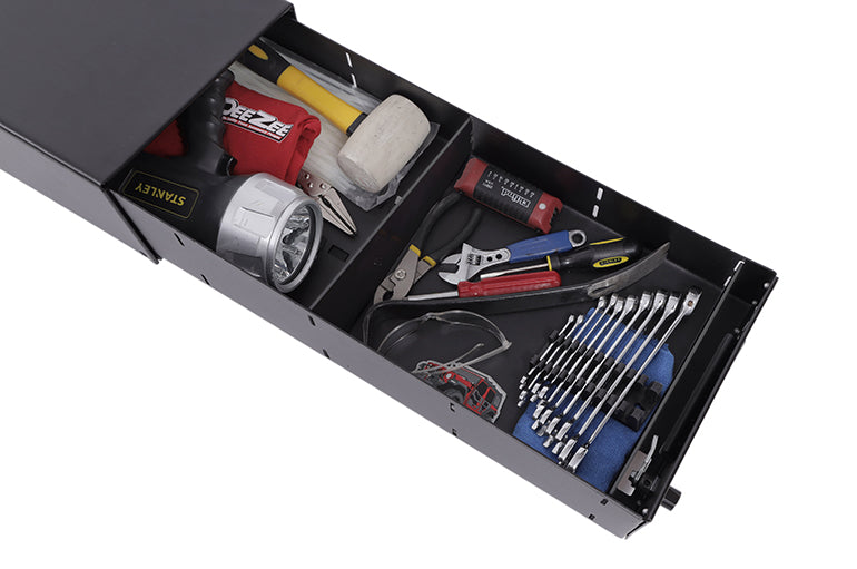 Dee Zee Under Seat Storage Unit, 3 compartments, 11-1/2 in Length x 52-1/4 in Width x 7-1/2 in Height, Black - DZ701