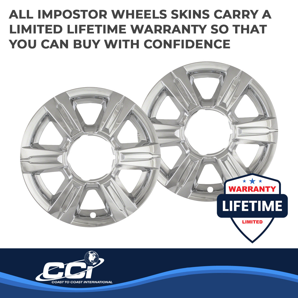 Coast2Coast Wheel Skin, 17 in, 6 Spokes, Chrome, Set Of 4 - IWCIMP369X