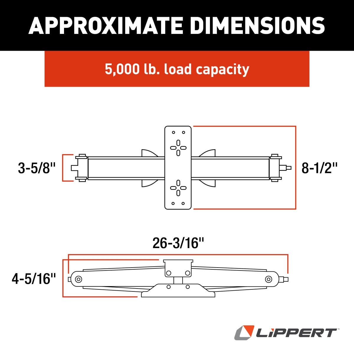 Lippert Leveling Jack, 5000 lb Capacity, 24 in Lift Height, Steel - 285325
