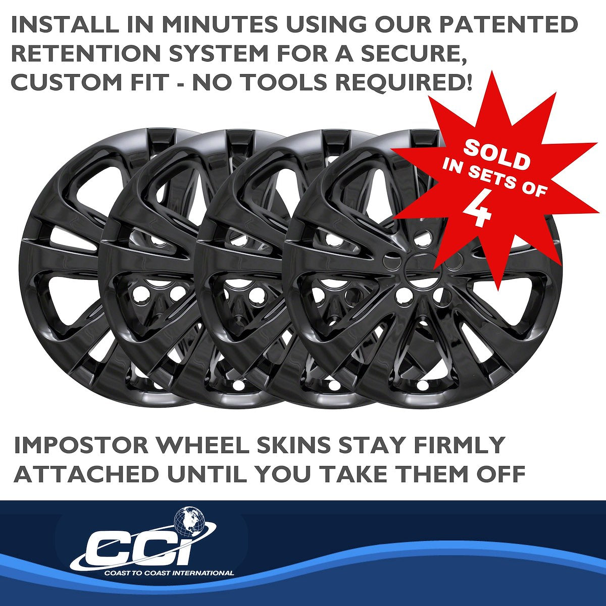 Coast2Coast Wheel Skin, 17 in, 5 Split Spokes, Gloss Black, Set Of 4 - IWCIMP388BLK