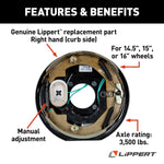 Lippert Trailer Brake Assembly, Replaces Lippert Assembly 10 in Diameter x 2-1/4 in Width, 3500 lb Axle Capacity - 122450