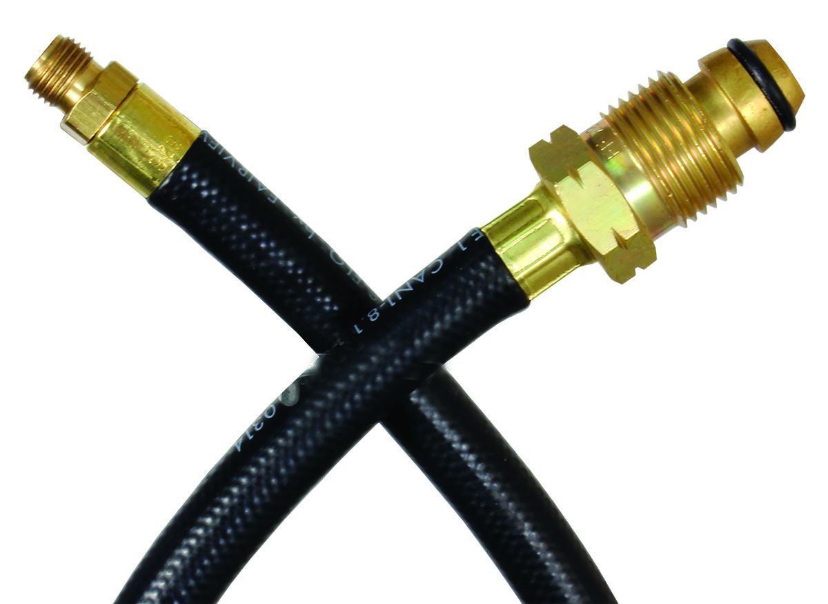 JR Products Propane Hose, 1/4 in Inside Diameter Rubber Pigtail Hose, Prest-O-Lite (POL) End x 1/4 in Inverted Flare, 30 in Length - 07-30645