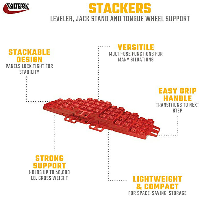 Valterra Leveling Block, Safe Up To 40000 lb Gross Vehicle Weight, Red, Set Of 4 - A10-0916