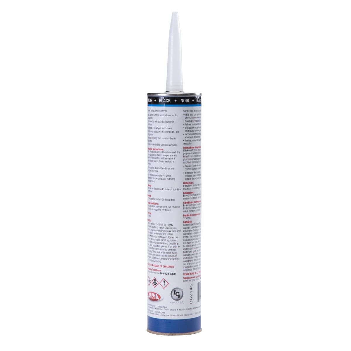 Lippert Caulk Sealant, 1021 Low VOC/Alpha Systems N102101TLCI, Black, 10.3 oz Cartridge - 862145