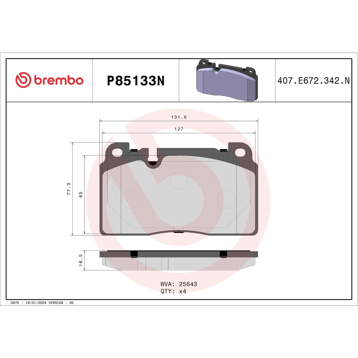 Brembo Brake Pads P85133N product image 5