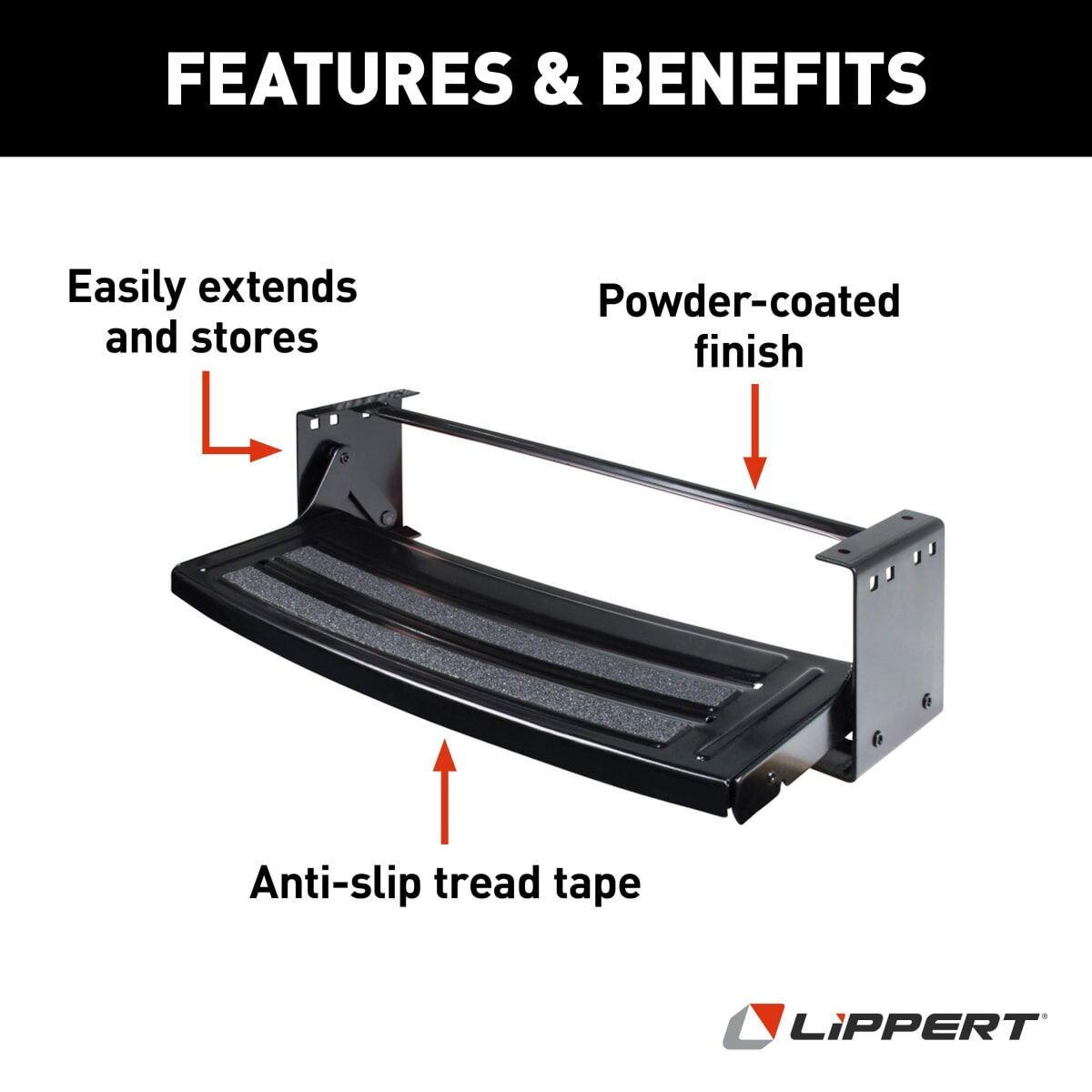 Lippert Entry Step, 24 in Width x 7 in Depth, Powder Coated Black Heavy Gauge Steel - 432678