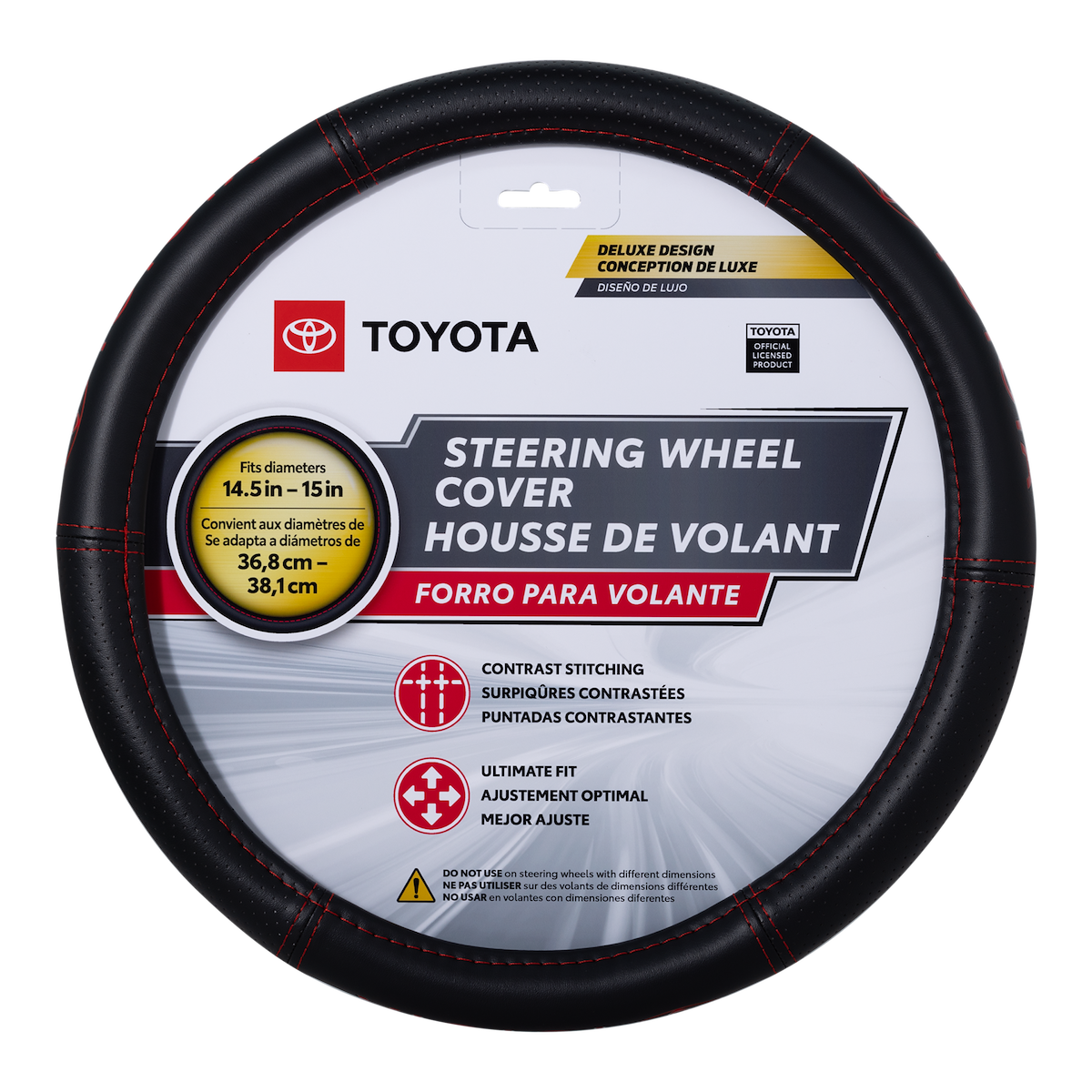 Plasticolor Steering Wheel Cover, For 14-1/2 To 15 in Wheels, Toyota Ellipes Logo And Red Contrast Stitching, Black - 006498R01
