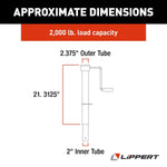 Lippert Trailer Tongue Jack, 2000 lb Capacity, 14-3/4 in Travel, Black - 285420