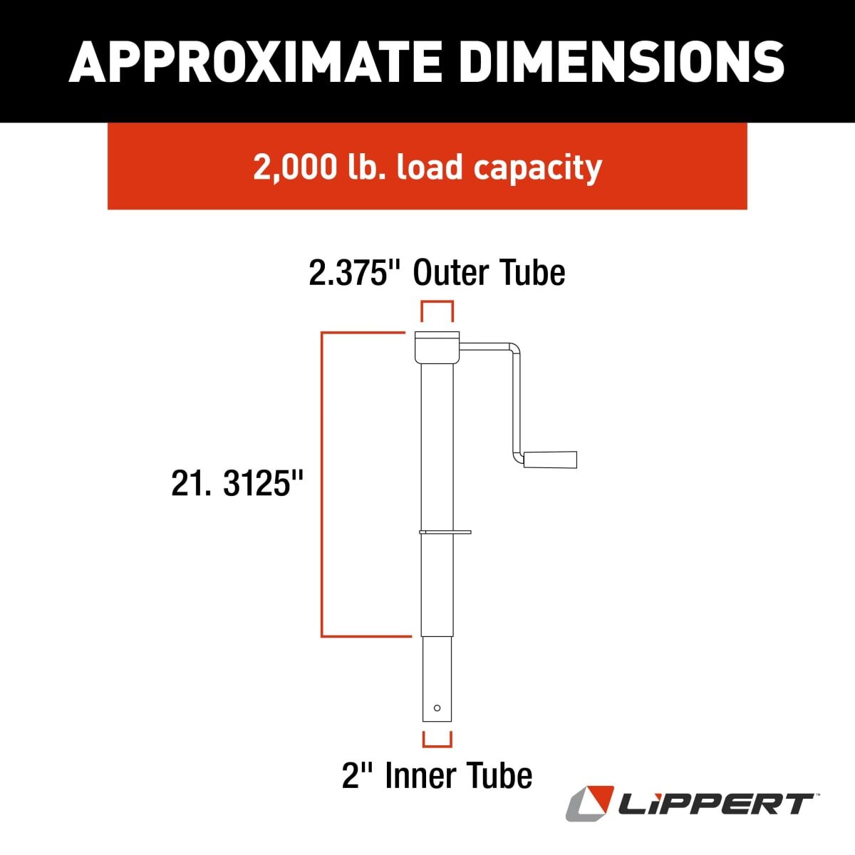 Lippert Trailer Tongue Jack, 2000 lb Capacity, 14-3/4 in Travel, Black - 285420