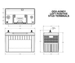 Odyssey Battery Battery, Extreme Series, 31 Group Size, 12 V - ODX-AGM31