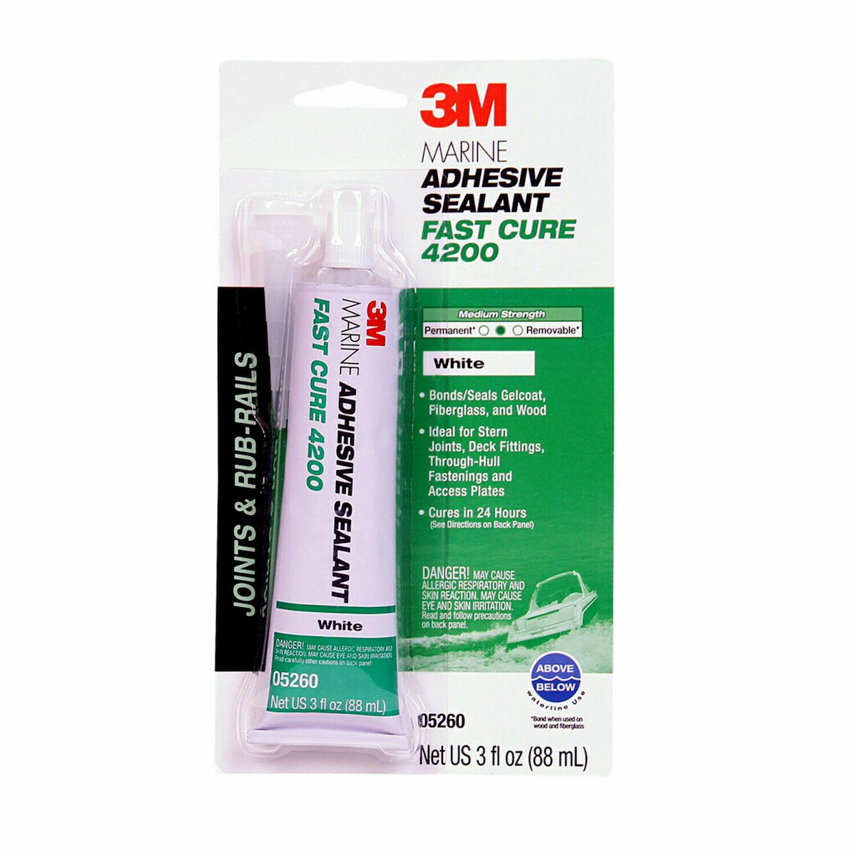 3M Adhesive Sealant, 3M 4200 Fast Cure, Used To Bond Aluminum/Wood/Gelcoat And Fiberglass, 3 oz Tube - 05260