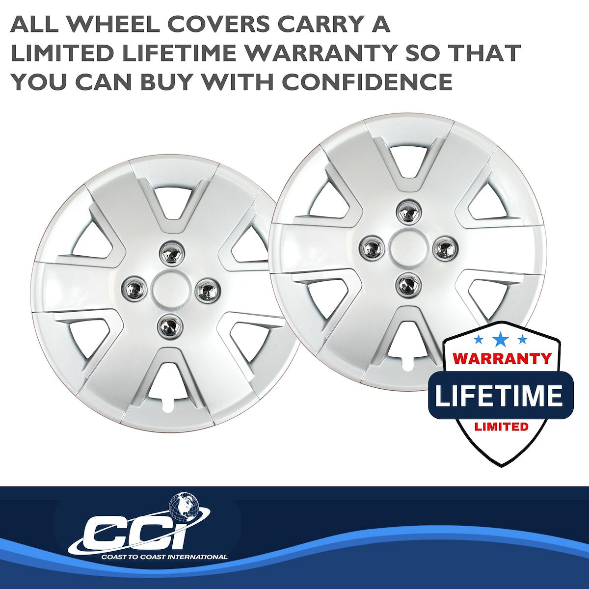 Coast2Coast Wheel Cover, 15 in, 6 Spoke, Spring Steel Clip, Set Of 4 - IWC43215S