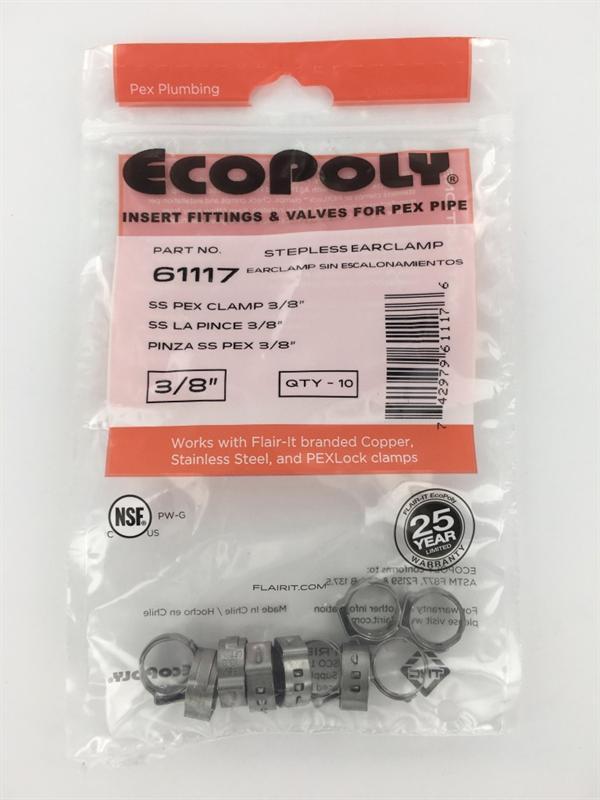 Elkhart Supply Hose End Fitting Clamp, 3/8 in, Stainless Steel, Set Of 10 - 61117