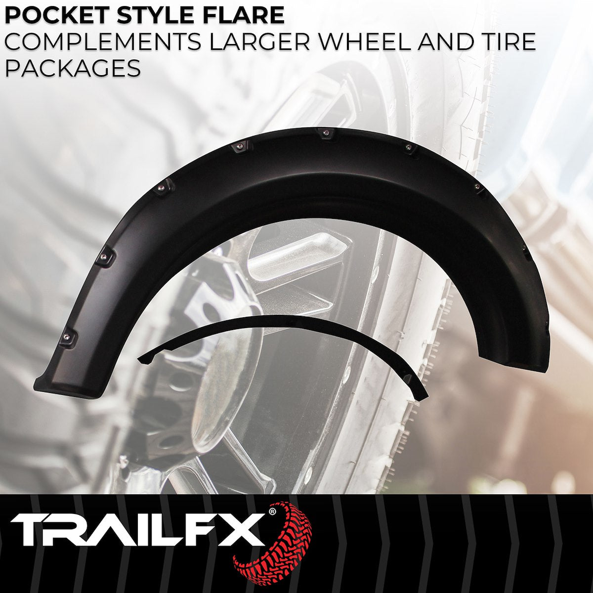 TrailFX Fender Flare, 2 in Front And 2-1/4 in Rear Tire Coverage, Black Smooth Paintable Finish, Set Of 4 - TFF3002S