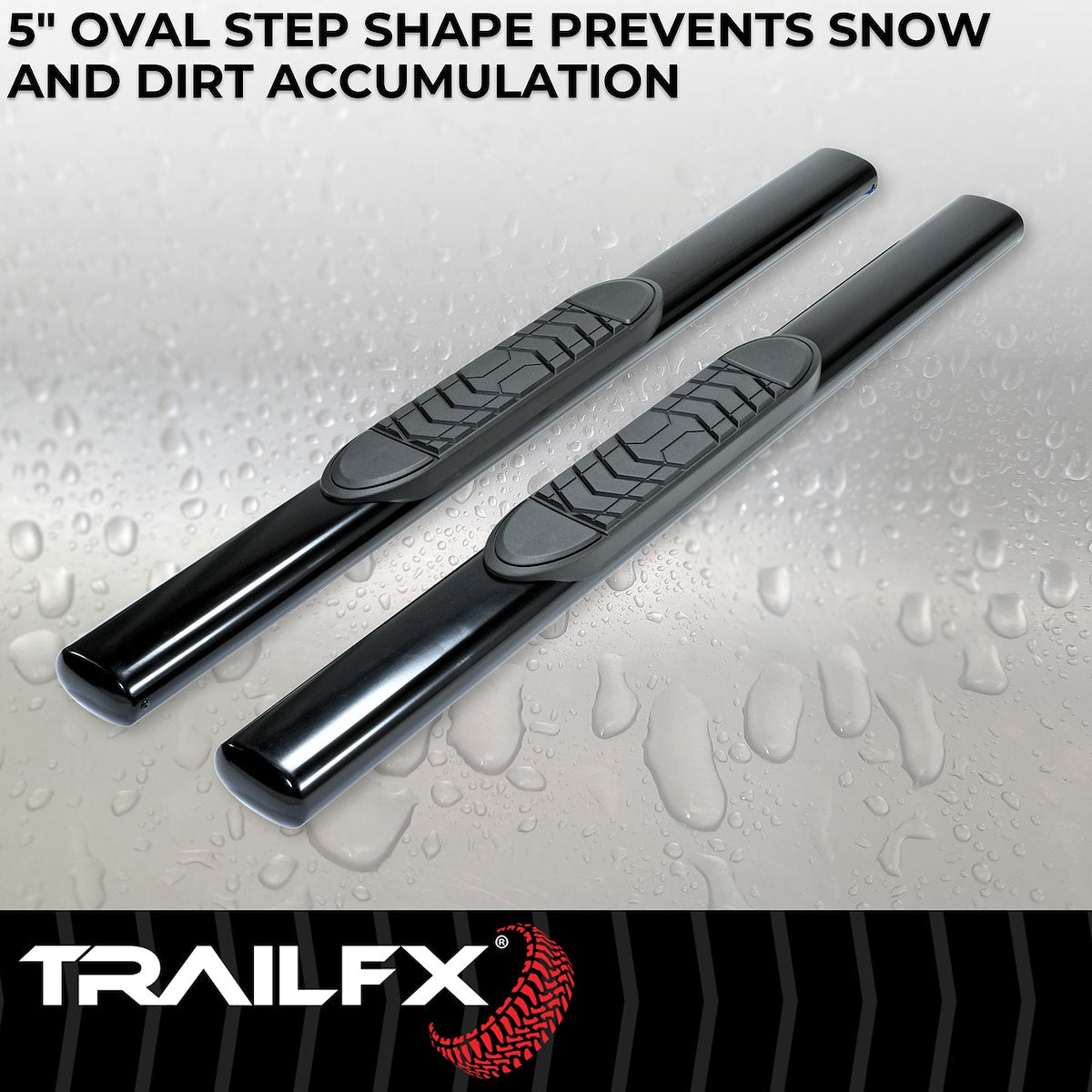 TrailFX Nerf Bar, TFX 5" Oval Straight Side Bars, 5 in Oval Straight, Black - A7040B