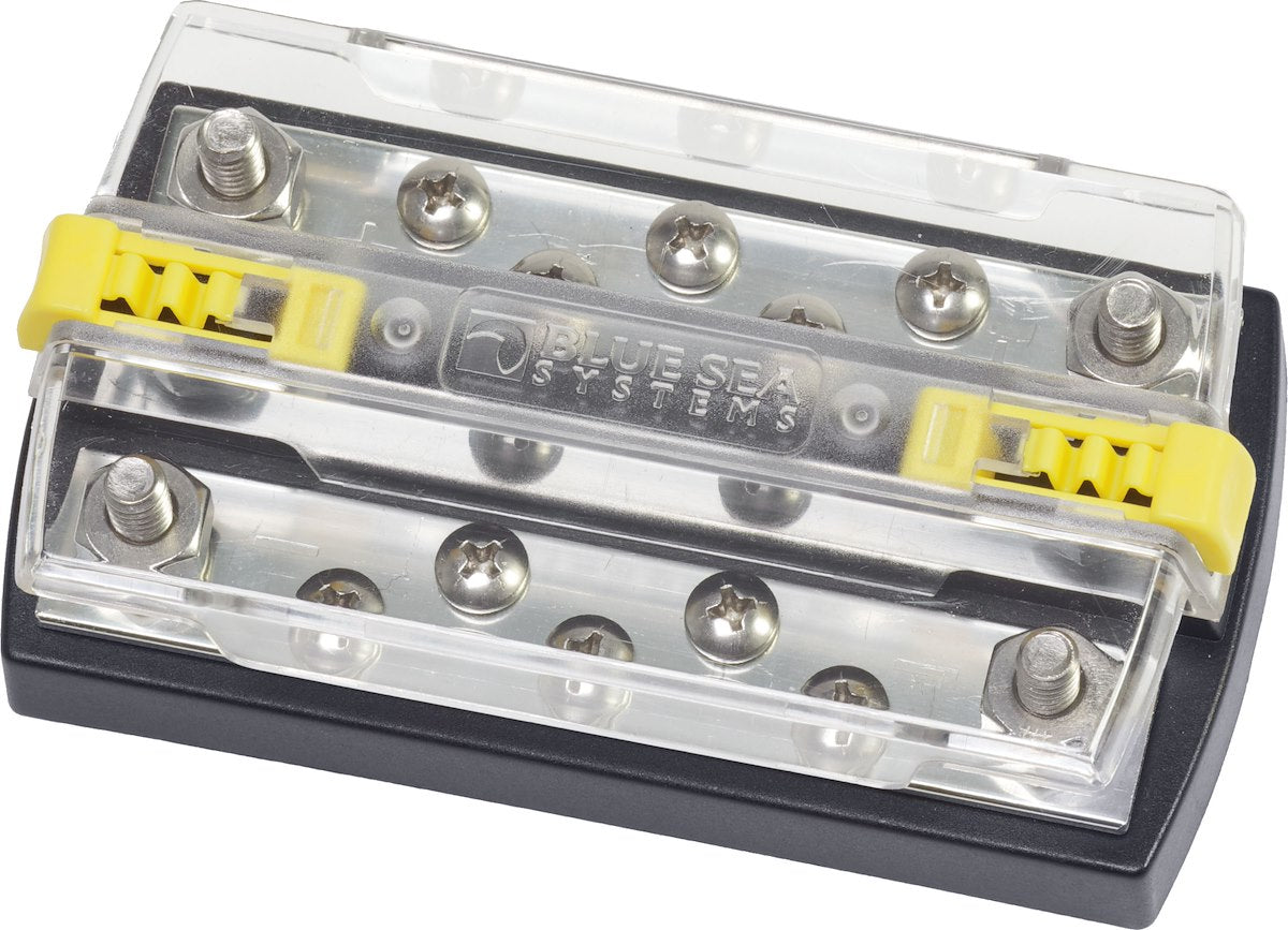 Blue Sea Busbar, 10 Stud Terminal/4 Screw Terminal, 300 V AC/48 V DC, 130 amp AC/150 amp DC - 2723-BSS