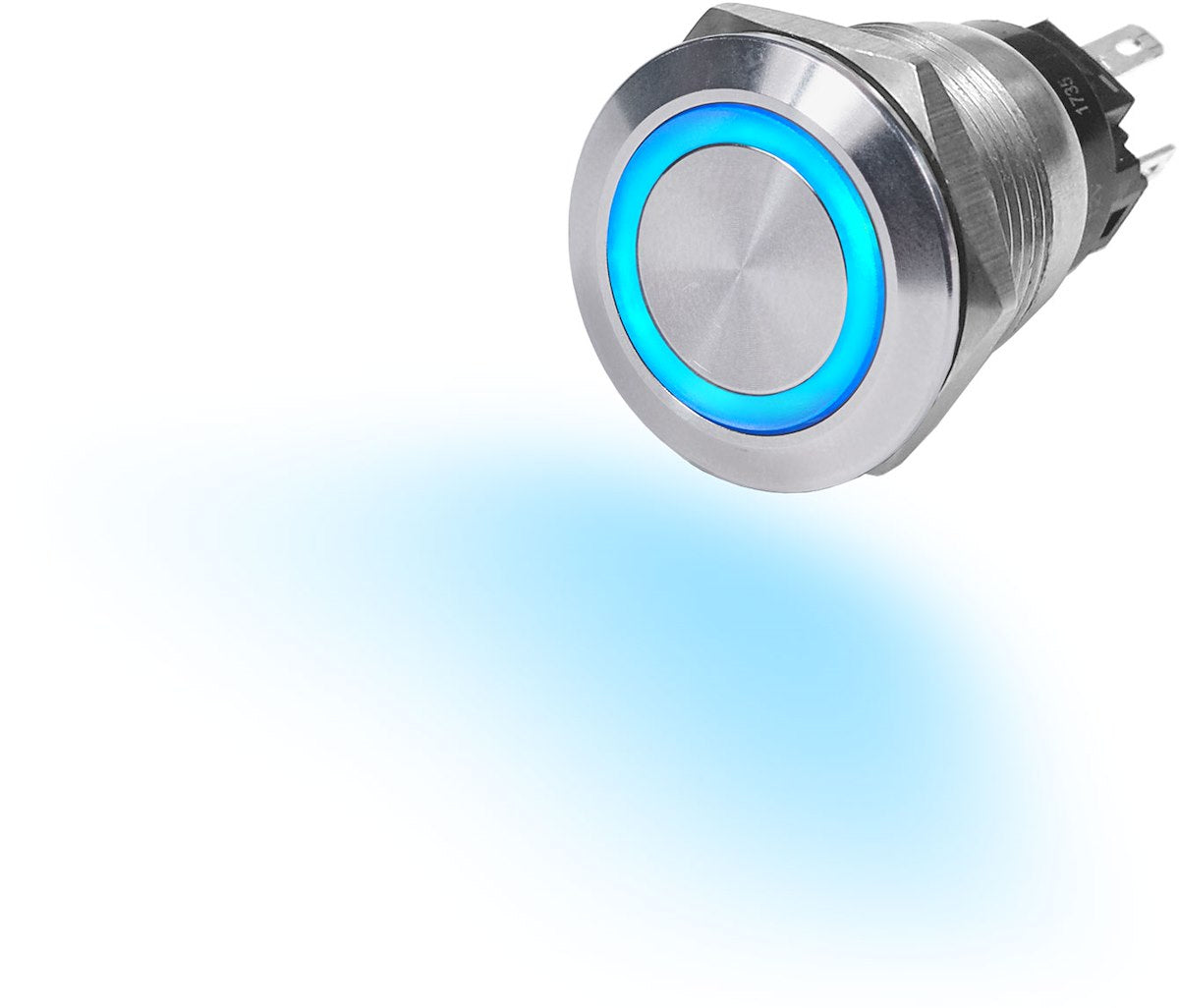 Blue Sea Push Button Switch, 10 amp, LED Blue Ring, Stainless Steel - 4160-BSS