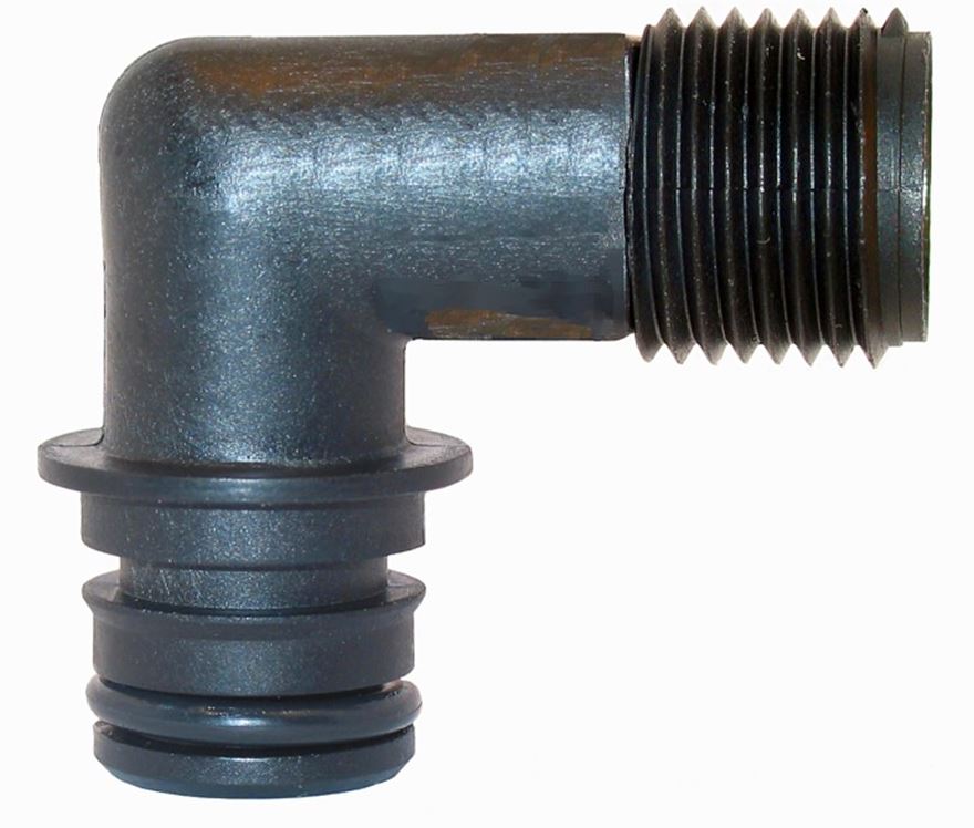 Flojet Fresh Water Fitting, Quick Connect Quad With EPDM O-Ring x 1/2 in, 90 degree Elbow - 20381008