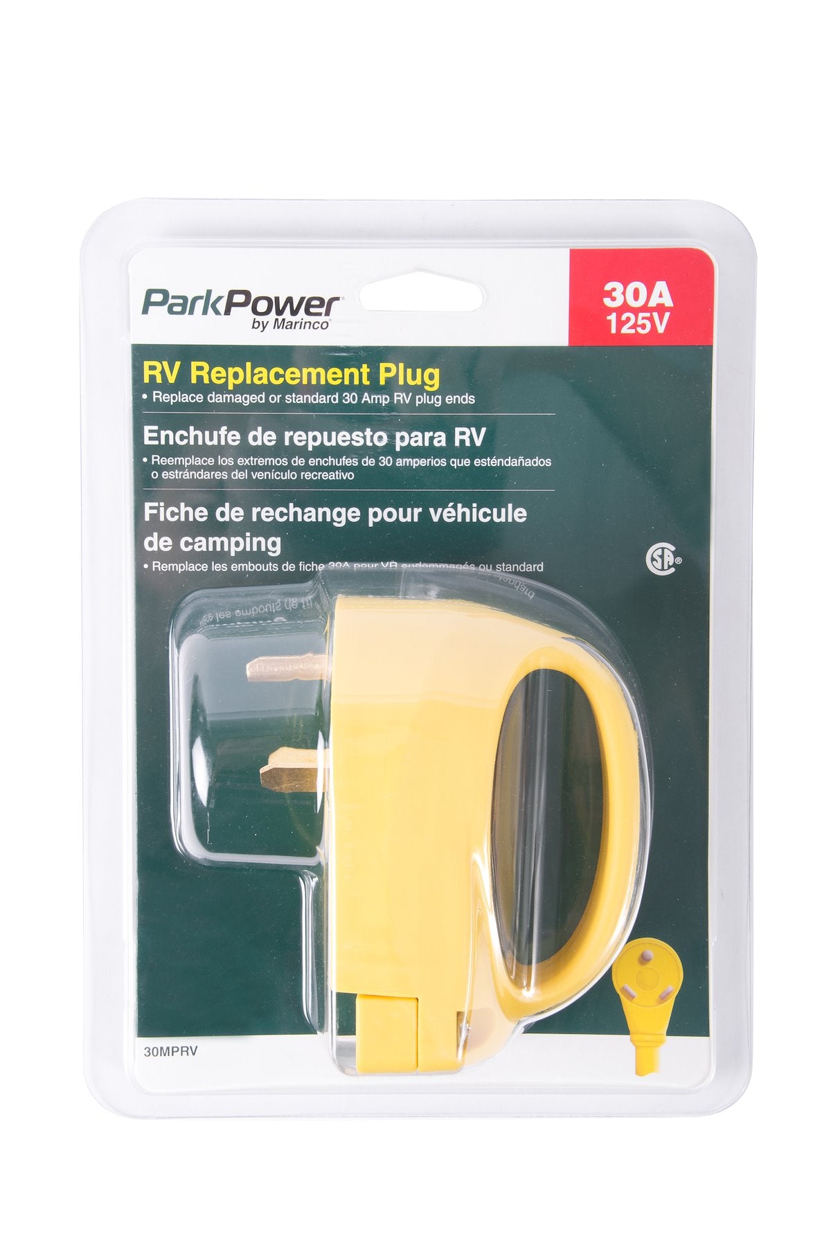 Marinco Power Cord Plug End, Replacement Plug For Marinco 10 Gauge Wires, 30 amp, 3 Prong Ends - 30MPRV