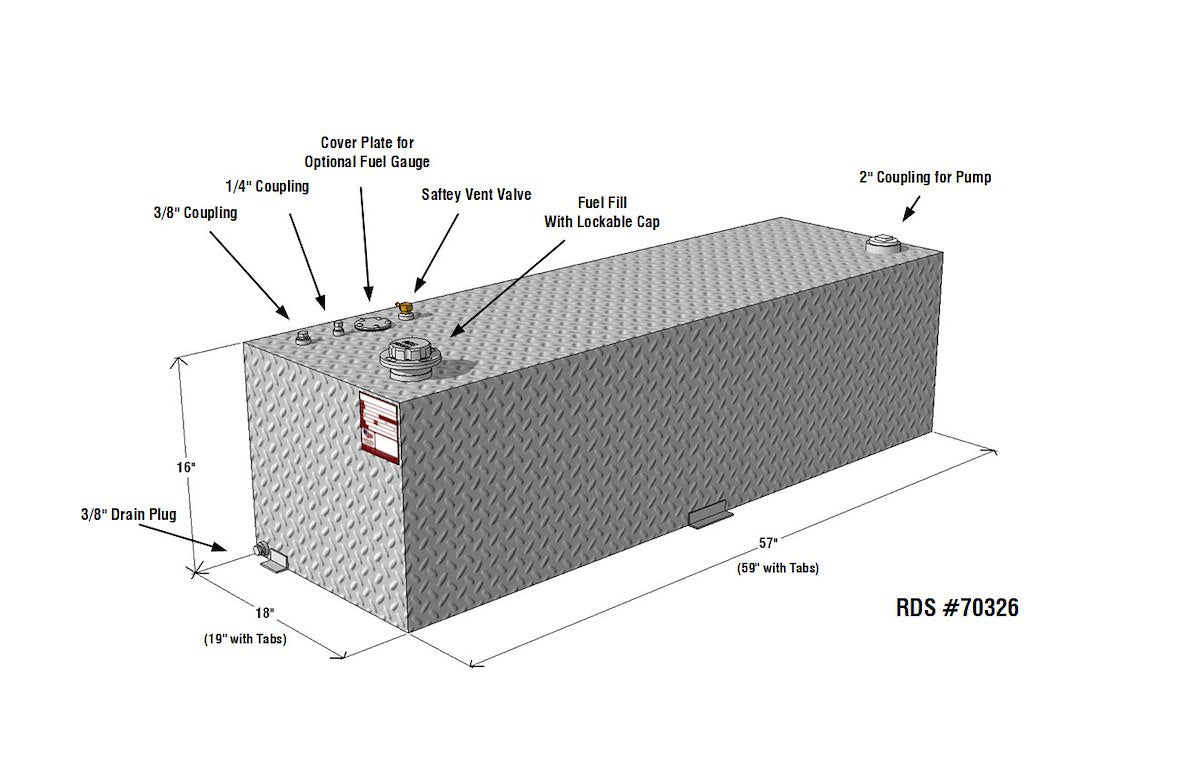 RDS Tanks Liquid Transfer Tank, 69 gal Capacity, 18 in Length x 57 in Width x 16 in Height, Aluminum - 70326