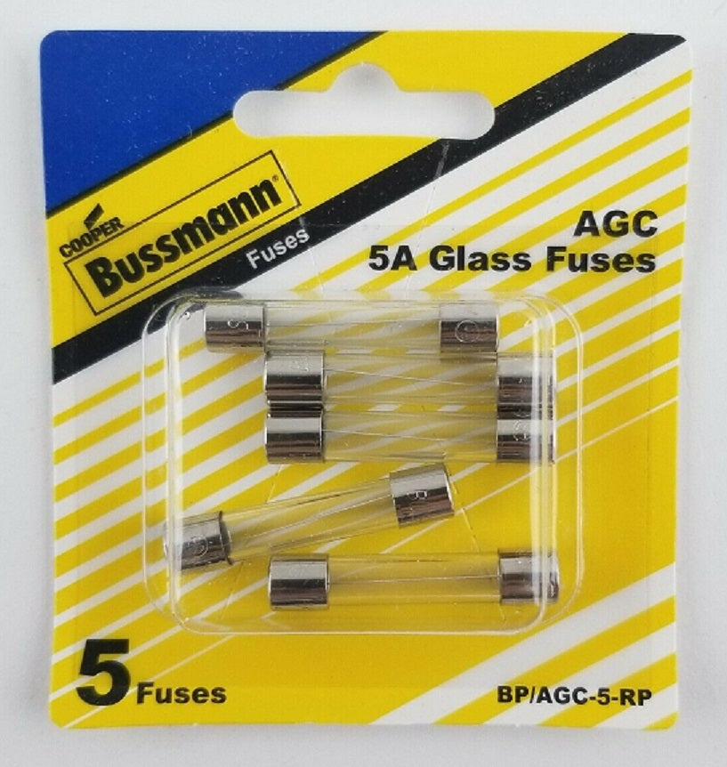 Bussmann Fuse, 5 amp, 1/4 in x 1-1/4 in, Pack Of 5 - BP/AGC-5-RP