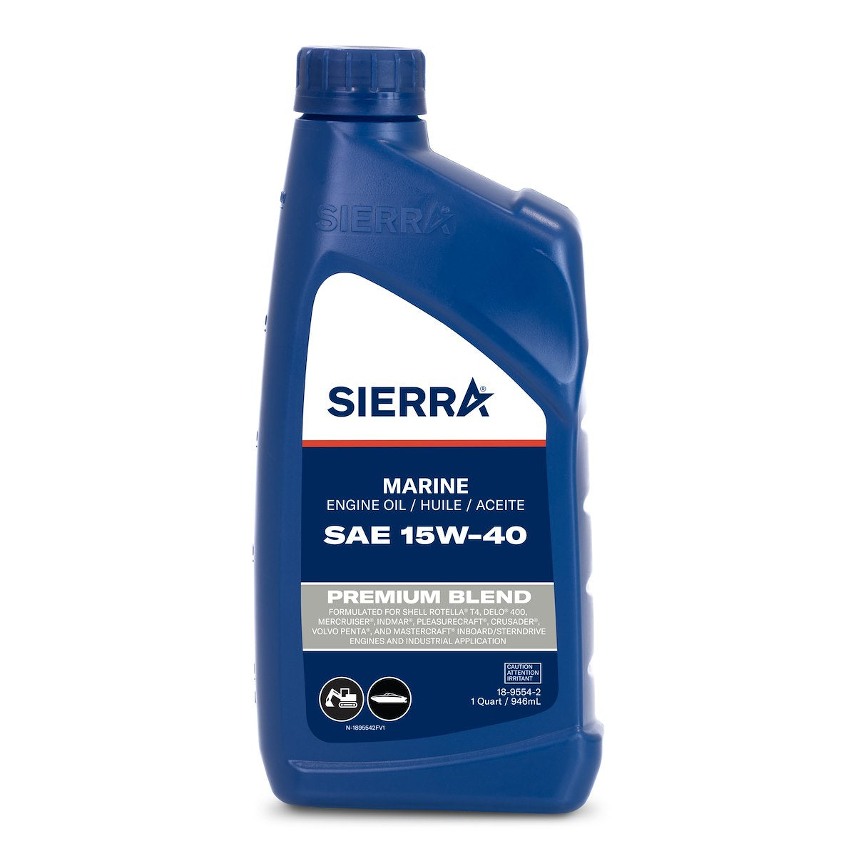 Sierra Marine Oil, Marine Series, SAE 15W-40, Premium Blend 4-Stroke Engine Oi - 18-9554-2