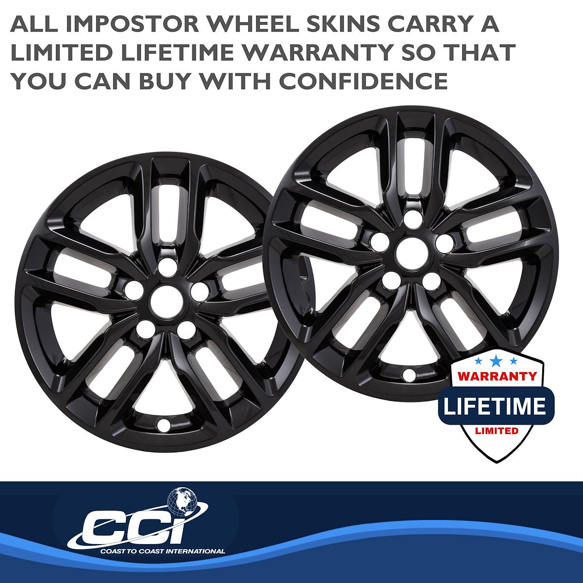 Coast2Coast Wheel Skin, 20 in, 5 Double Spokes, Gloss Black, Set Of 4 - IMP484BLK