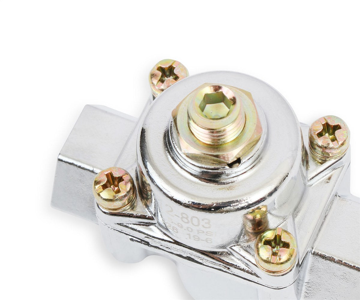 Holley Fuel Pressure Regulator, 4-1/2-9 PSI, 3/8 in NPT Inlet/Outlets, Satin Chrome - 12-803